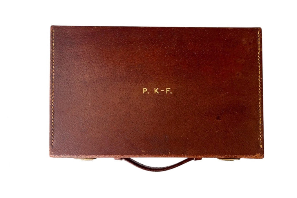 Asprey London Leather Travel Grooming Case Monogrammed Mid Century Gentleman Vanity Box