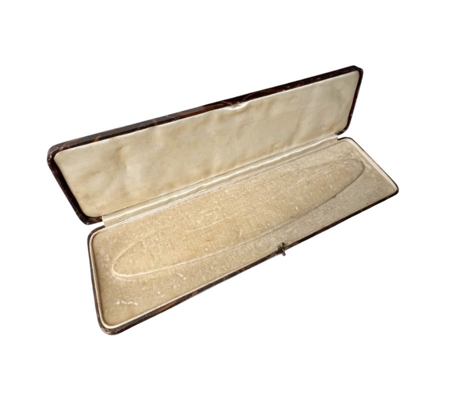 Antique Necklace Presentation Box in Brown Leather with Cream Velvet Lining