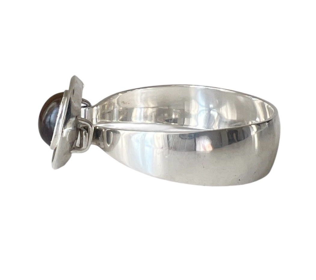 Vintage Scandinavian Modernist Niels Erik From Sterling Silver Tiger Eye Cabochon Cuff