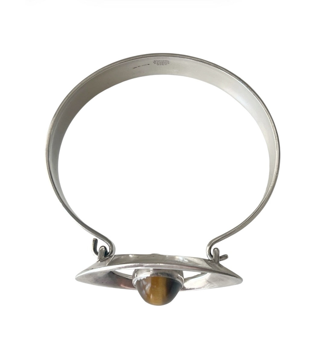 Vintage Scandinavian Modernist Niels Erik From Sterling Silver Tiger Eye Cabochon Cuff