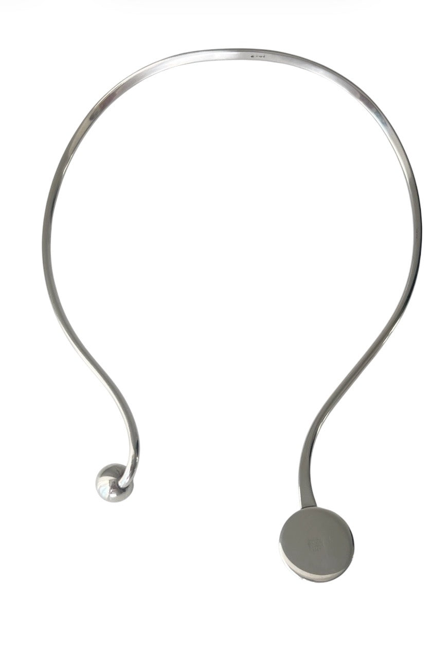 Niels Erik From Scandinavian Modernist Vintage Sterling Silver Tiger Eye Cabochon Torque Necklace