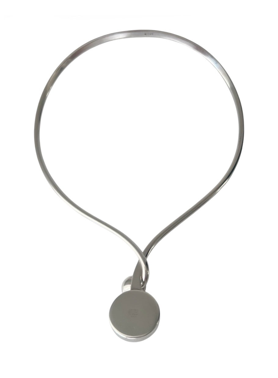 Niels Erik From Scandinavian Modernist Vintage Sterling Silver Tiger Eye Cabochon Torque Necklace