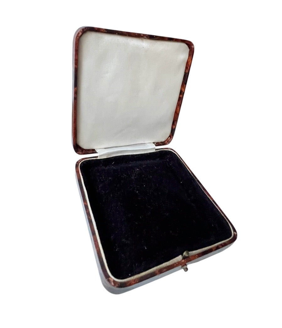Antique Jewellery Presentation Box, Tortoiseshell Effect & Black Velvet
