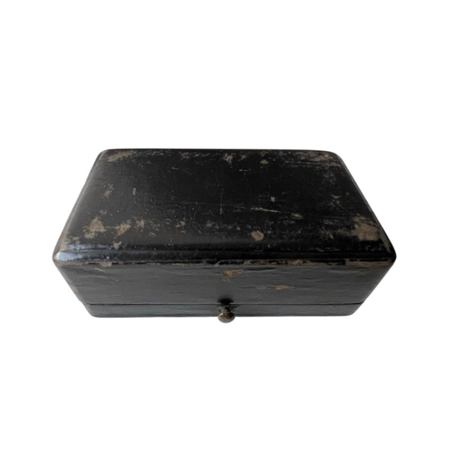 Antique Jewellery Presentation Box, Black Velvet & Red Satin