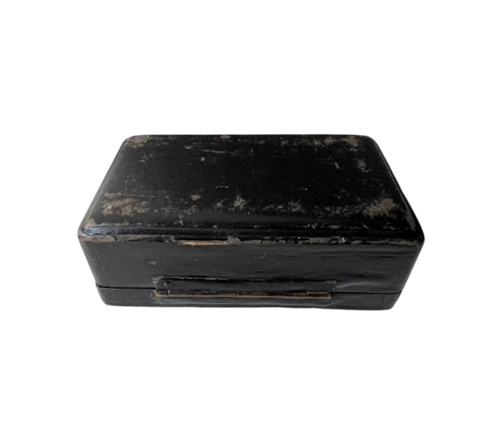 Antique Jewellery Presentation Box, Black Velvet & Red Satin