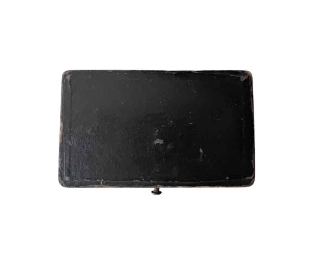 Antique Jewellery Presentation Box, Black Velvet & Red Satin
