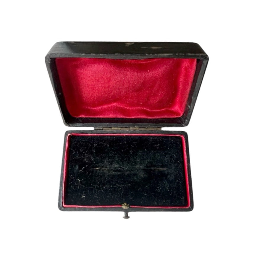 Antique Jewellery Presentation Box, Black Velvet & Red Satin