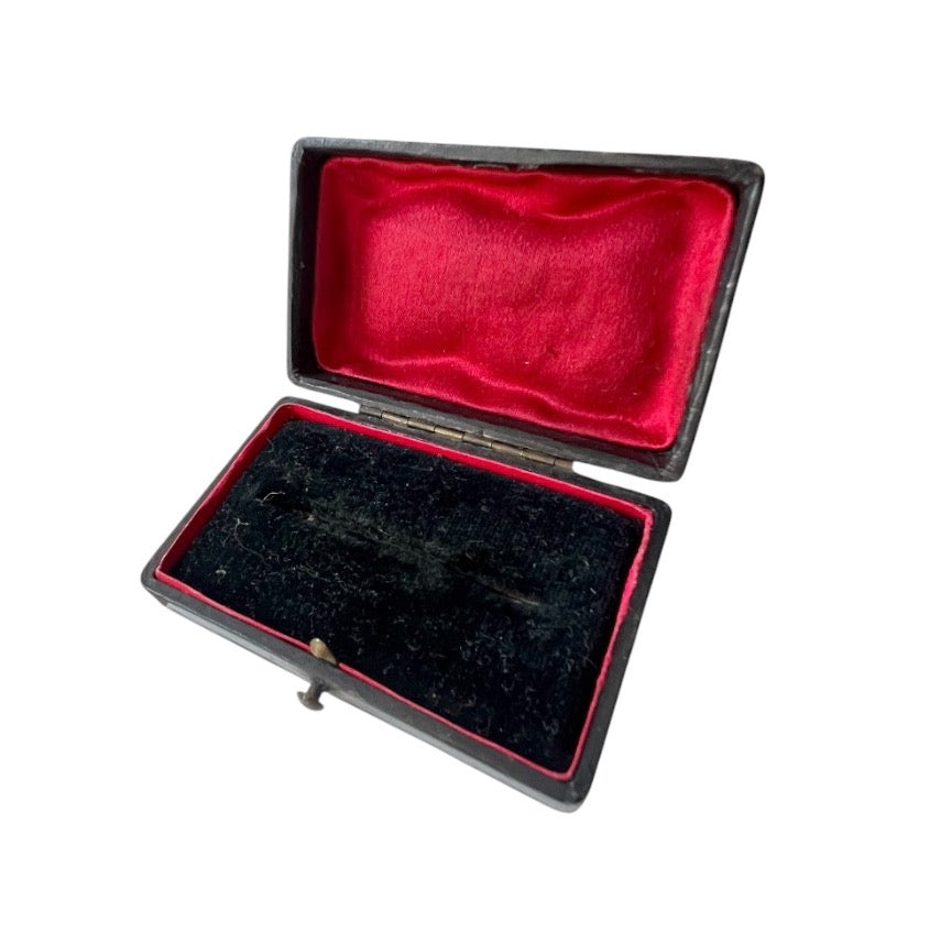 Antique Jewellery Presentation Box, Black Velvet & Red Satin
