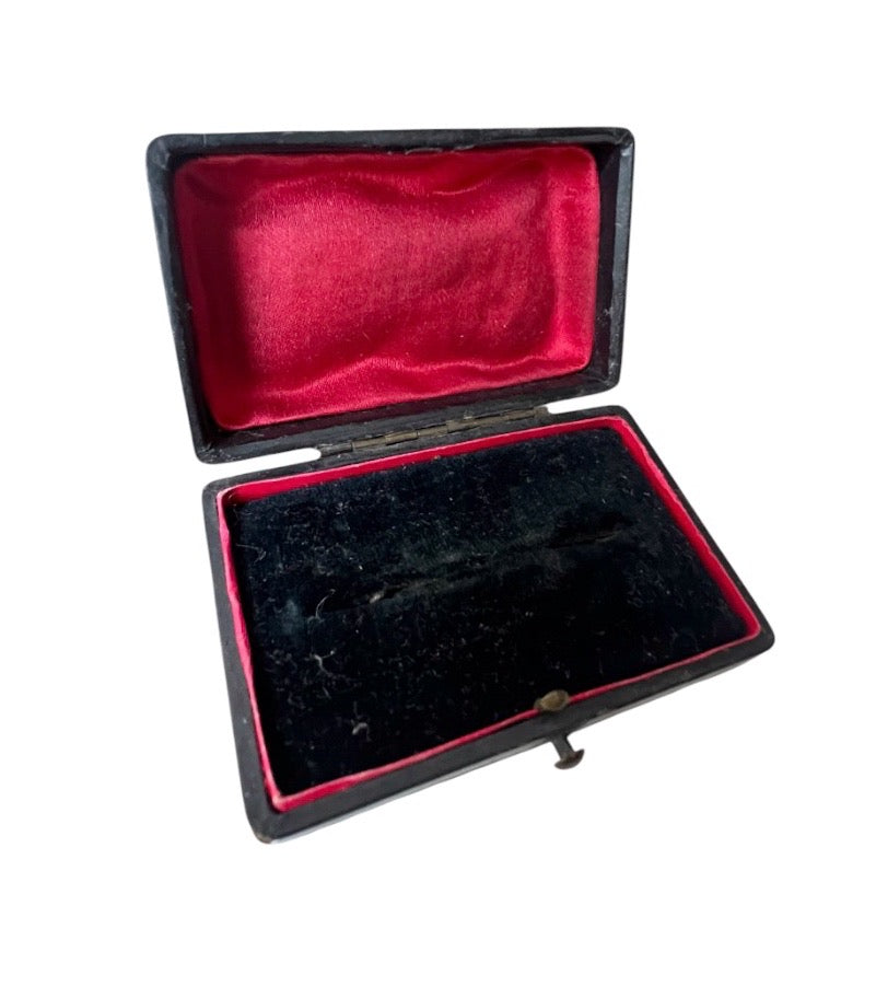 Antique Jewellery Presentation Box, Black Velvet & Red Satin
