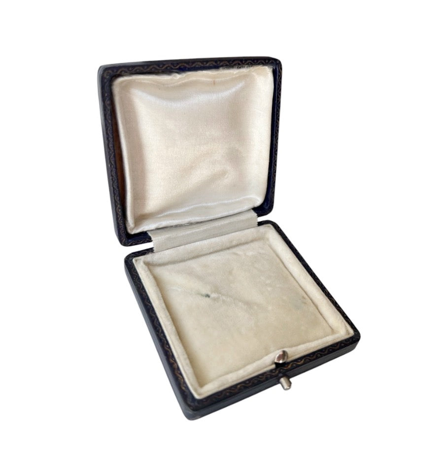 Antique Navy Blue Jewellery Presentation Box – Satin & Velvet Lined
