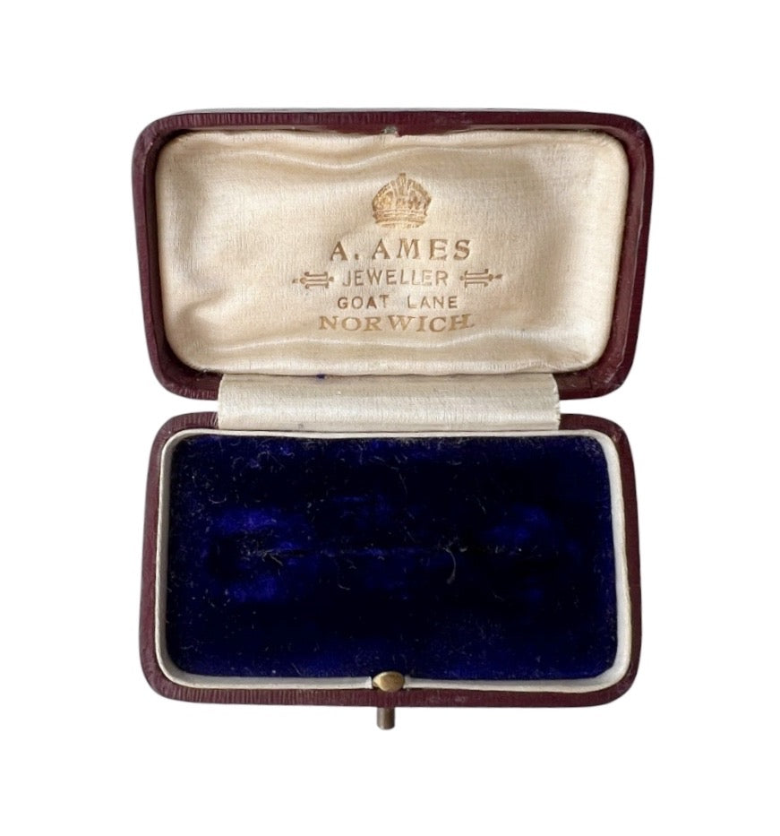 Antique A. Ames Norwich Brooch Presentation Box, Blue Velvet, c.1900–1940