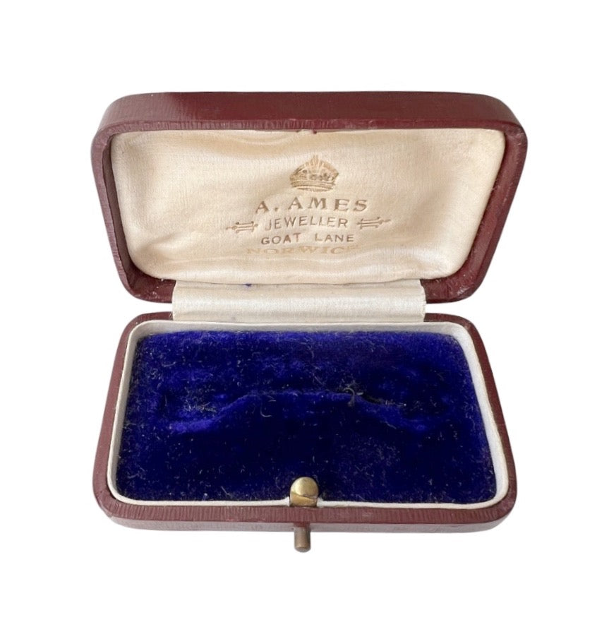 Antique A. Ames Norwich Brooch Presentation Box, Blue Velvet, c.1900–1940