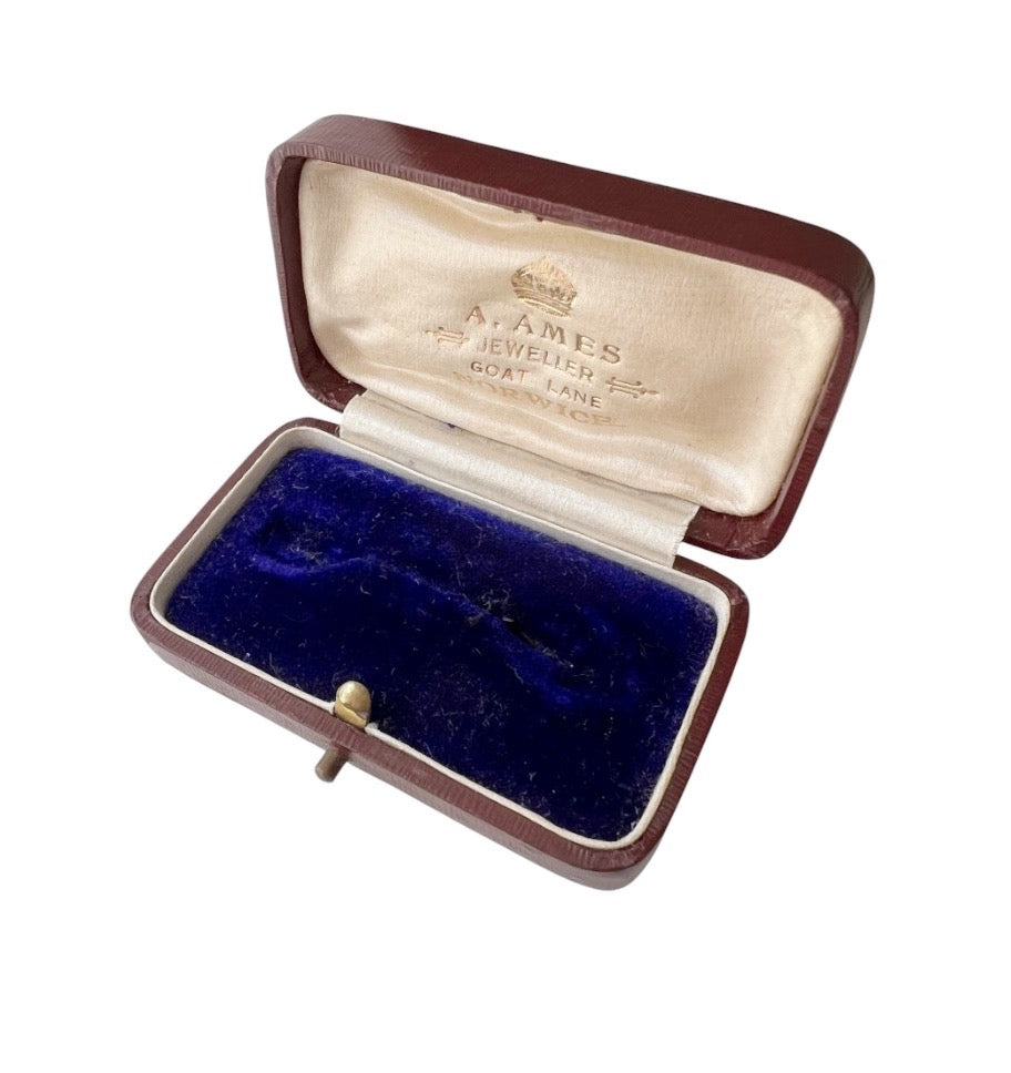 Antique A. Ames Norwich Brooch Presentation Box, Blue Velvet, c.1900–1940
