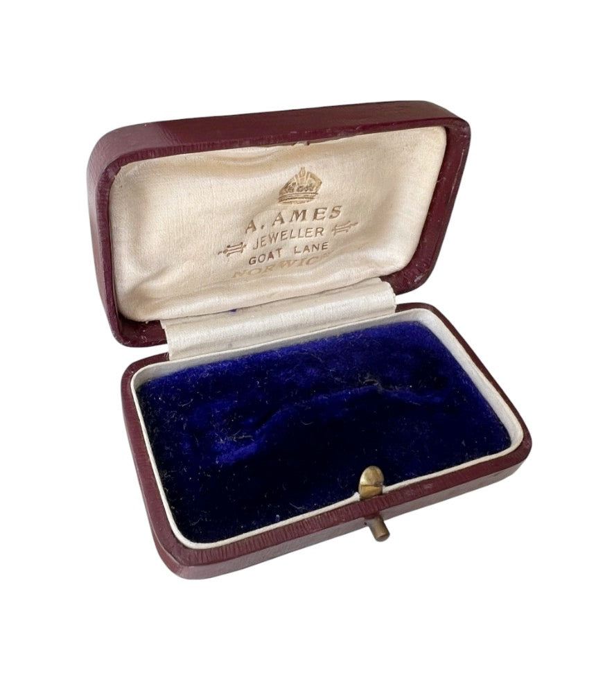 Antique A. Ames Norwich Brooch Presentation Box, Blue Velvet, c.1900–1940