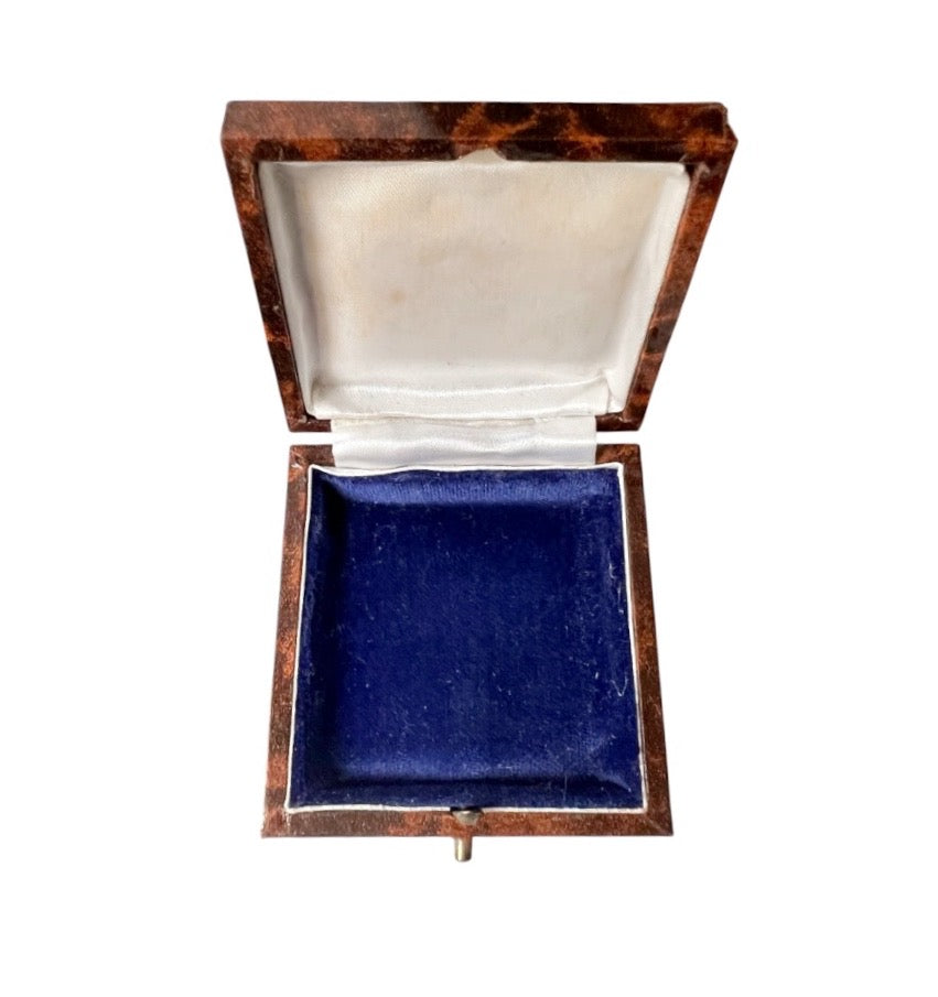 Antique Jewellery Presentation Box with Blue Velvet & Satin Lining