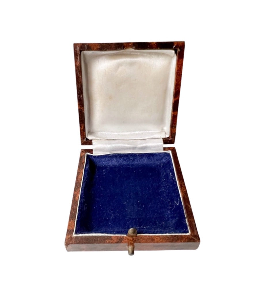 Antique Jewellery Presentation Box with Blue Velvet & Satin Lining
