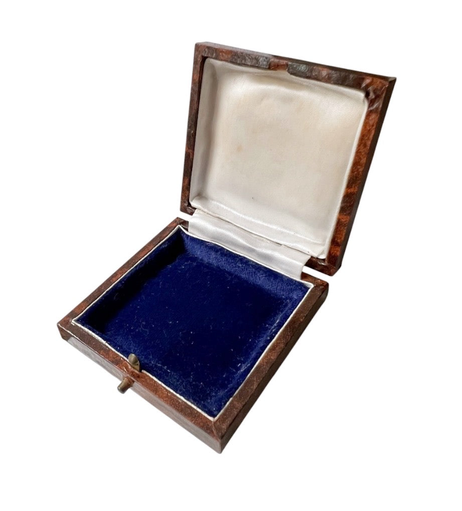 Antique Jewellery Presentation Box with Blue Velvet & Satin Lining