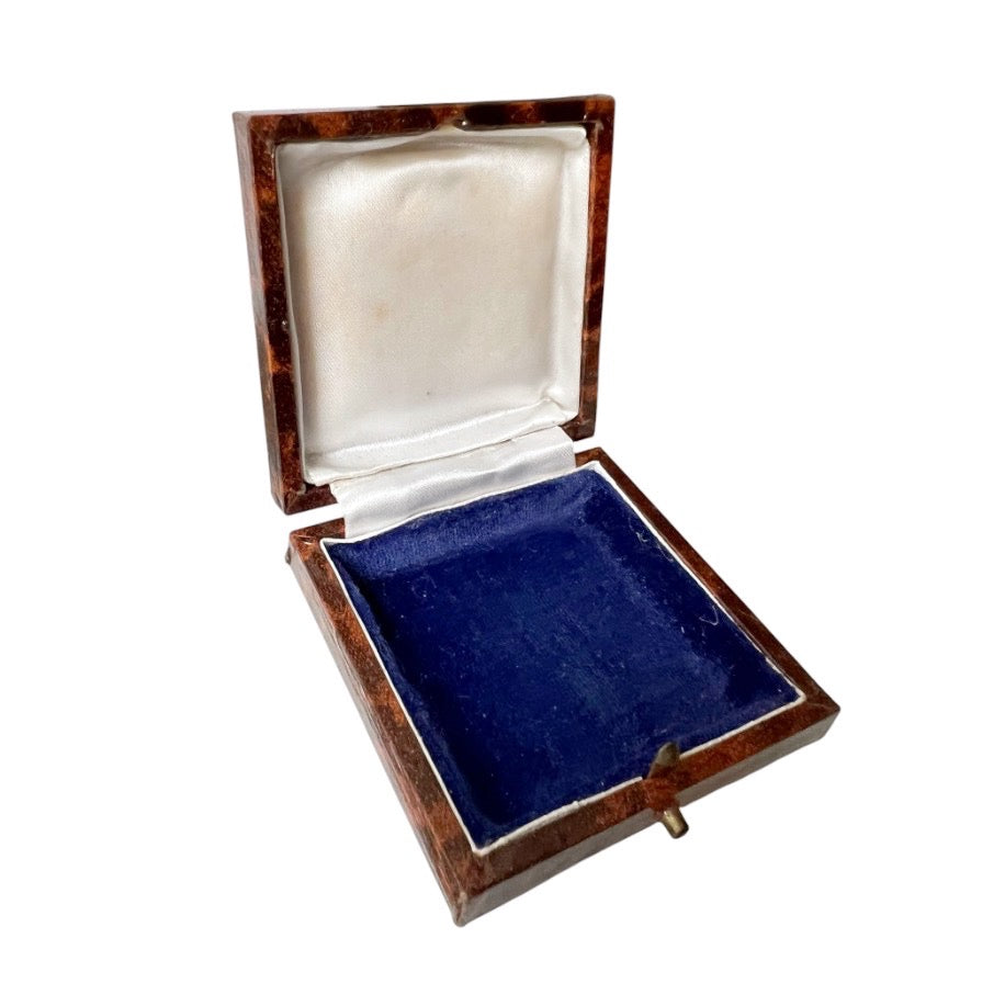 Antique Jewellery Presentation Box with Blue Velvet & Satin Lining