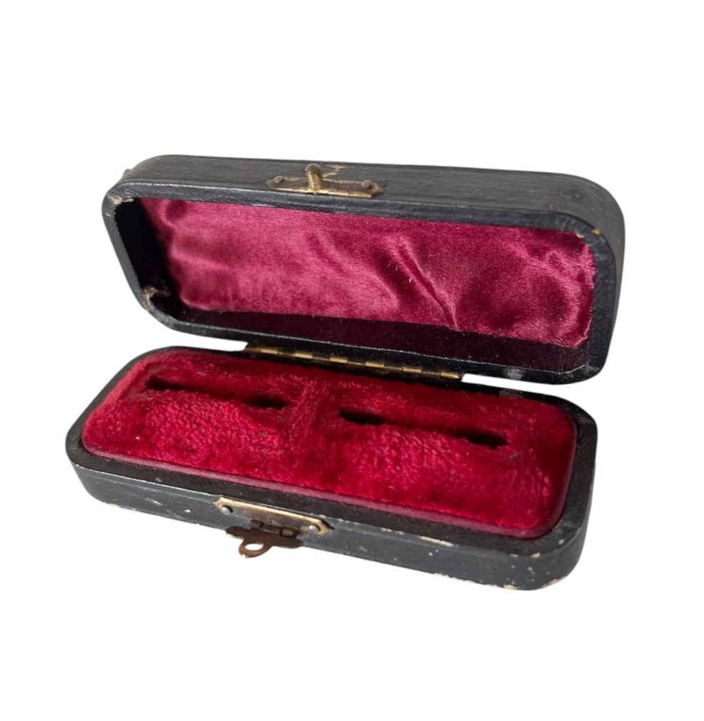 Antique Victorian Jewellery Box Red Velvet Case for Cufflinks Earrings or Rings c1880