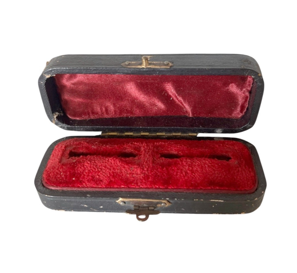 Antique Victorian Jewellery Box Red Velvet Case for Cufflinks Earrings or Rings c1880