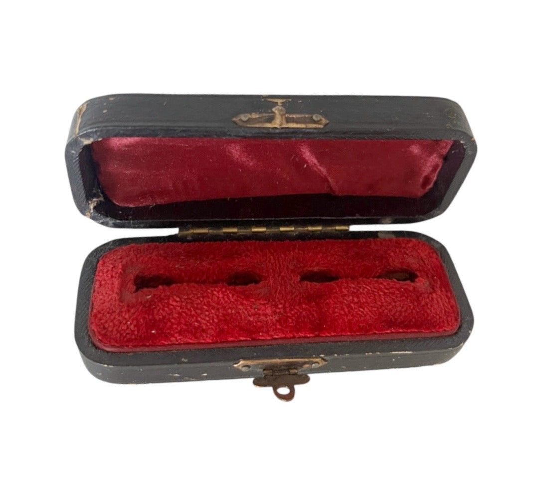 Antique Victorian Jewellery Box Red Velvet Case for Cufflinks Earrings or Rings c1880