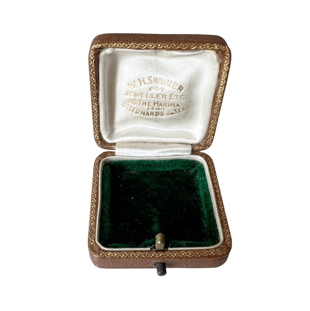 Antique Leather Jewellery Box – W.H. Skinner Southend-on-Sea – Small Ring or Pendant Case – Edwardian Era