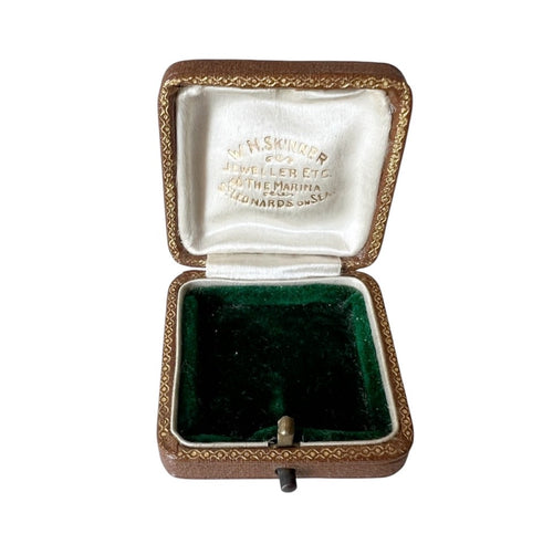 Antique Leather Jewellery Box – W.H. Skinner Southend-on-Sea – Small Ring or Pendant Case – Edwardian Era