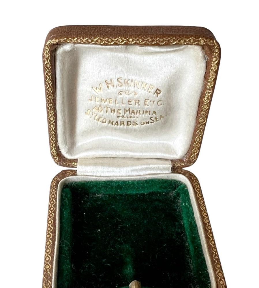 Antique Leather Jewellery Box – W.H. Skinner Southend-on-Sea – Small Ring or Pendant Case – Edwardian Era