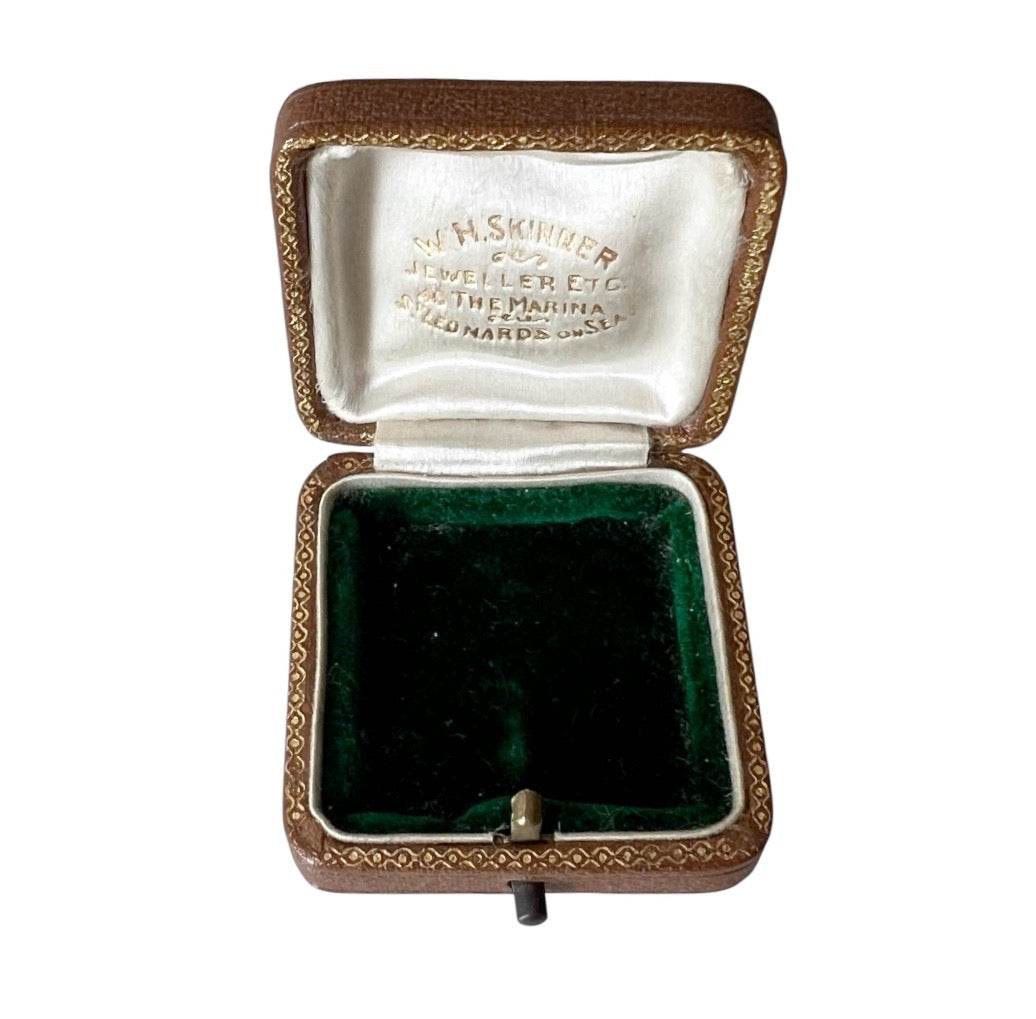 Antique Leather Jewellery Box – W.H. Skinner Southend-on-Sea – Small Ring or Pendant Case – Edwardian Era