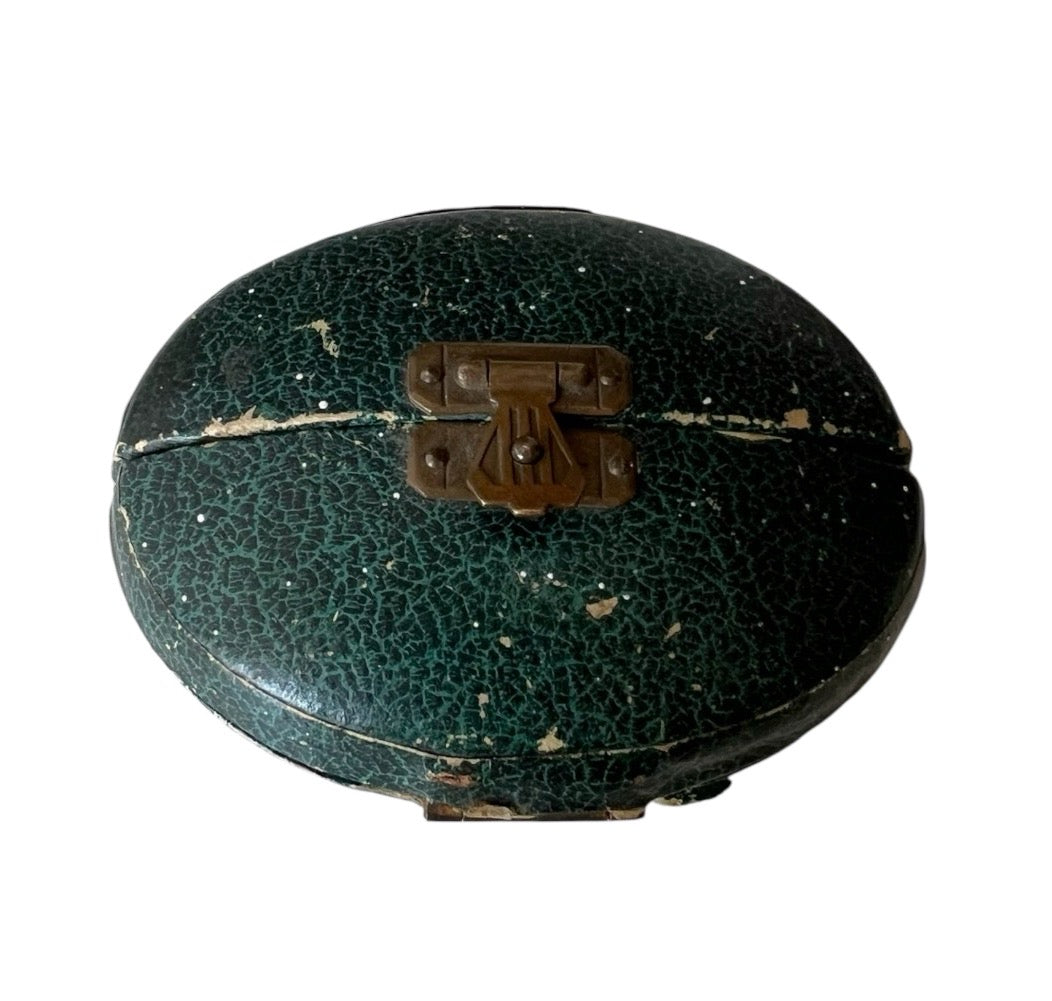 Antique Green Leather Jewelry Presentation Case Small Folding Box Victorian Edwardian