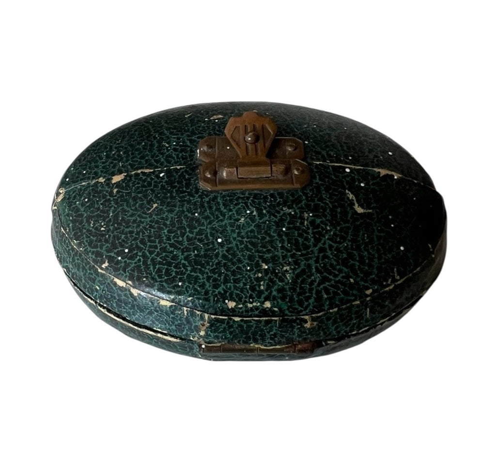 Antique Green Leather Jewelry Presentation Case Small Folding Box Victorian Edwardian