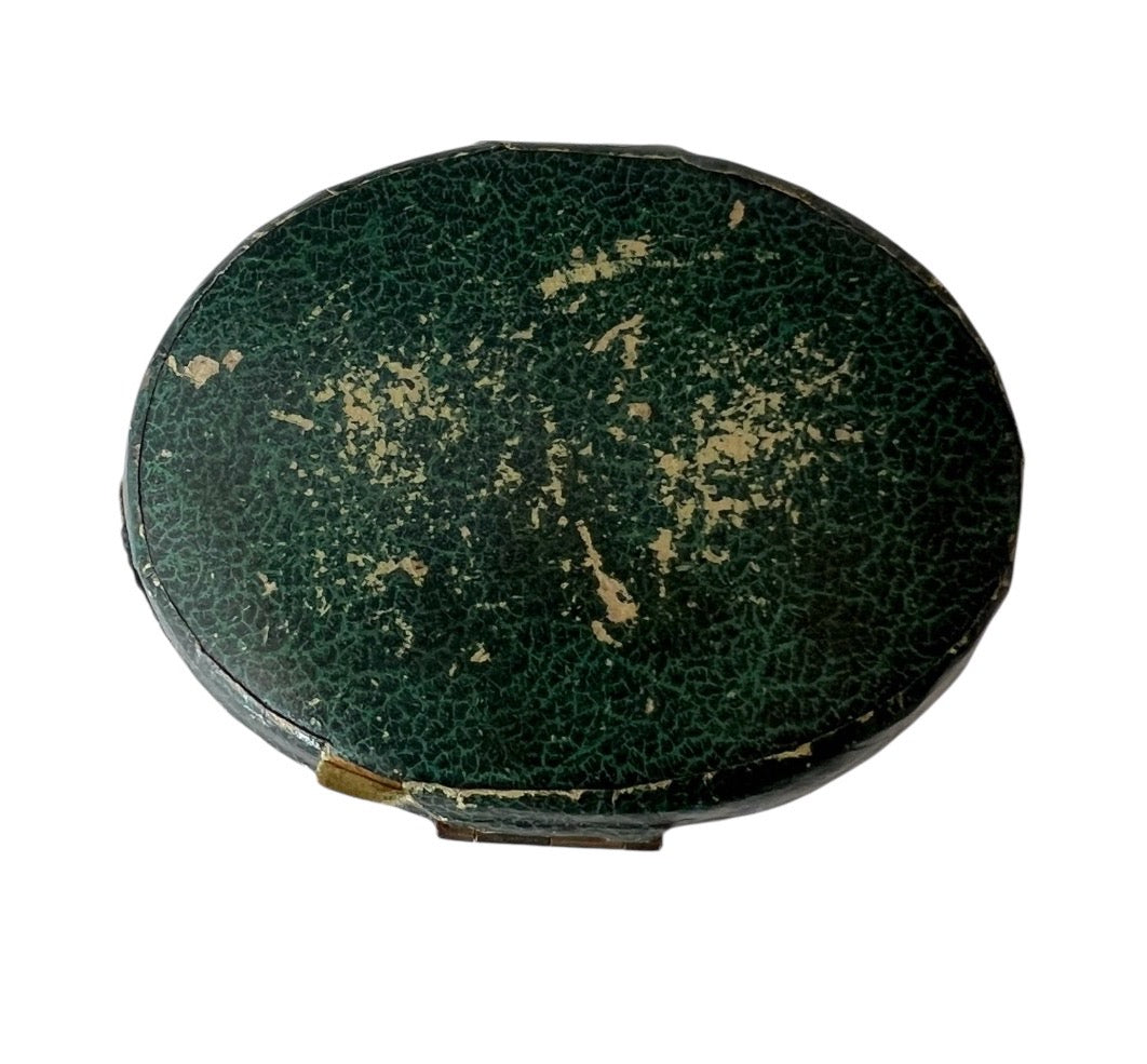 Antique Green Leather Jewelry Presentation Case Small Folding Box Victorian Edwardian