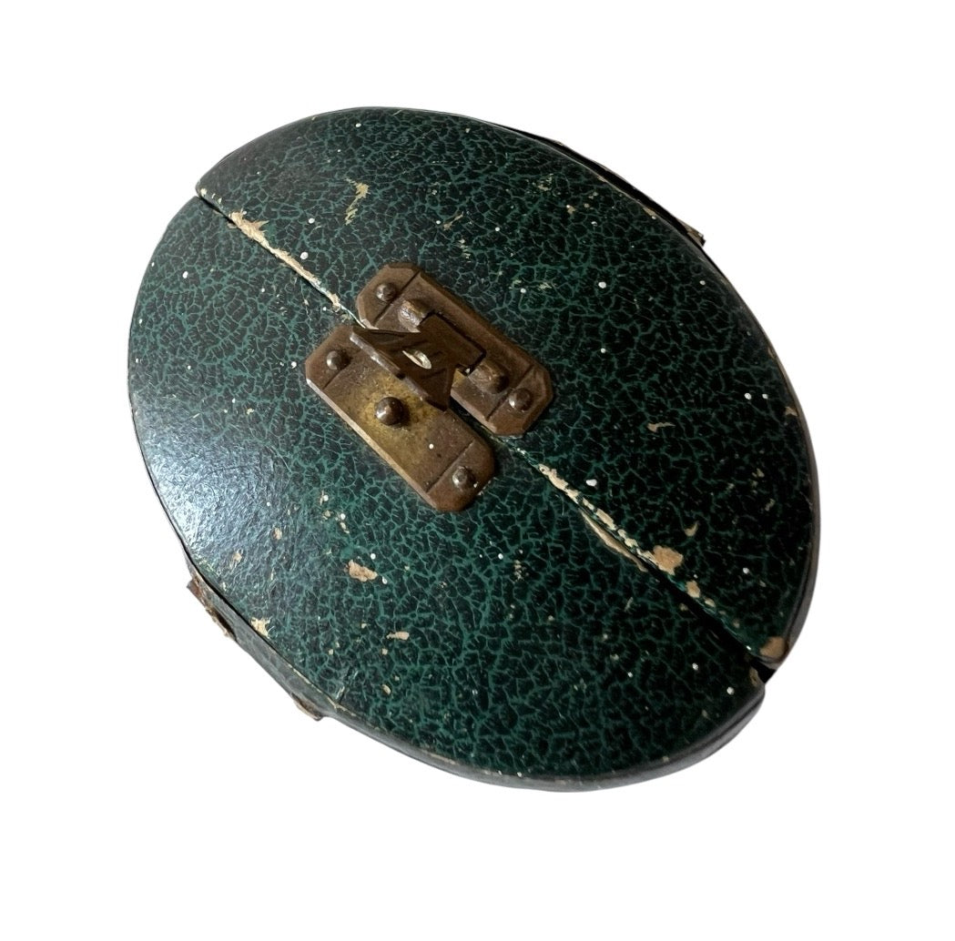 Antique Green Leather Jewelry Presentation Case Small Folding Box Victorian Edwardian