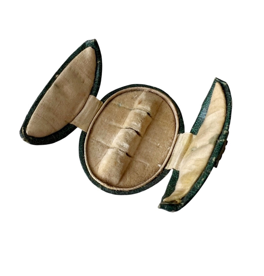 Antique Green Leather Jewelry Presentation Case Small Folding Box Victorian Edwardian