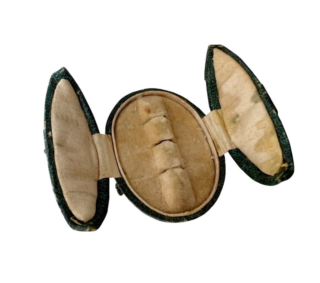 Antique Green Leather Jewelry Presentation Case Small Folding Box Victorian Edwardian