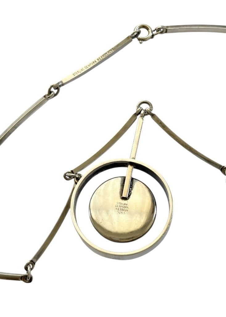 Niels Erik From Tiger Eye Sterling Silver Necklace Modernist Scandinavian Pendant