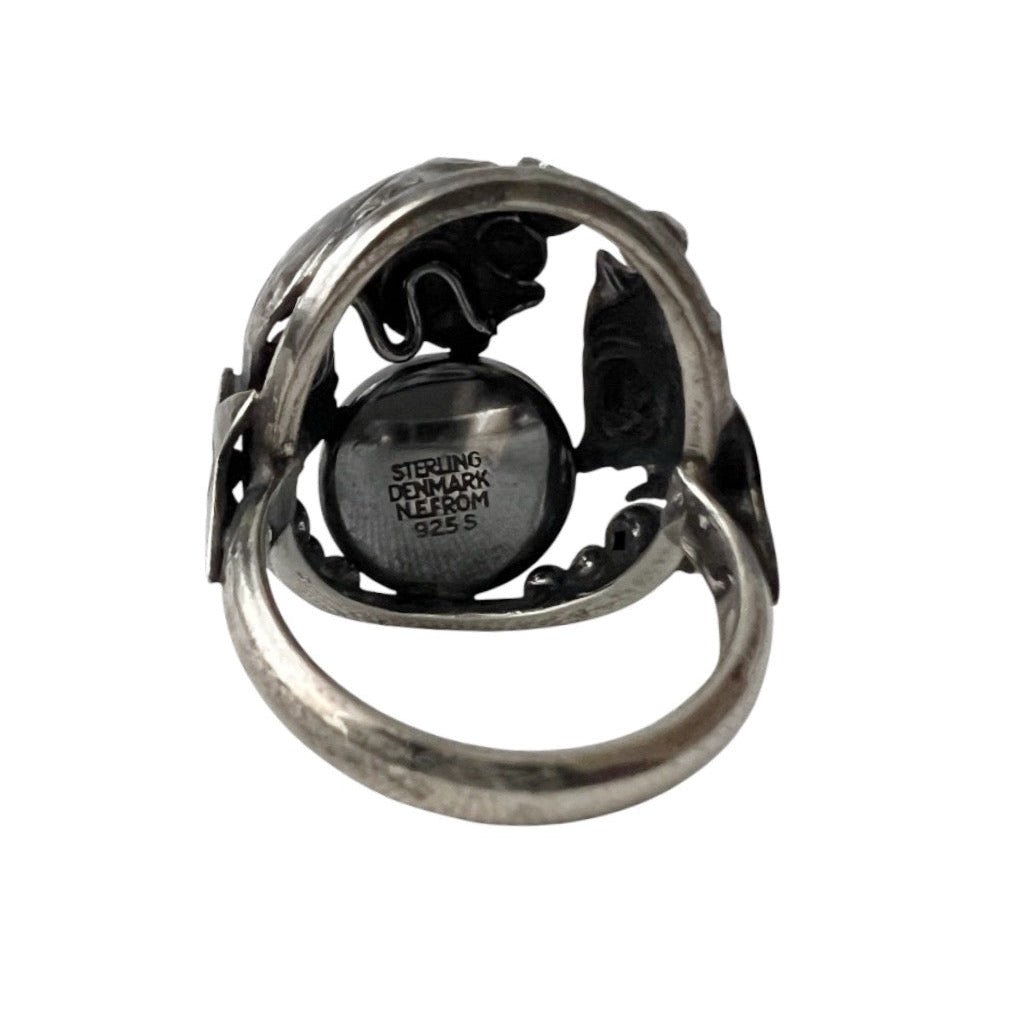 Niels Erik From Danish Sterling Silver Amber Ring Scandinavian Fish Design