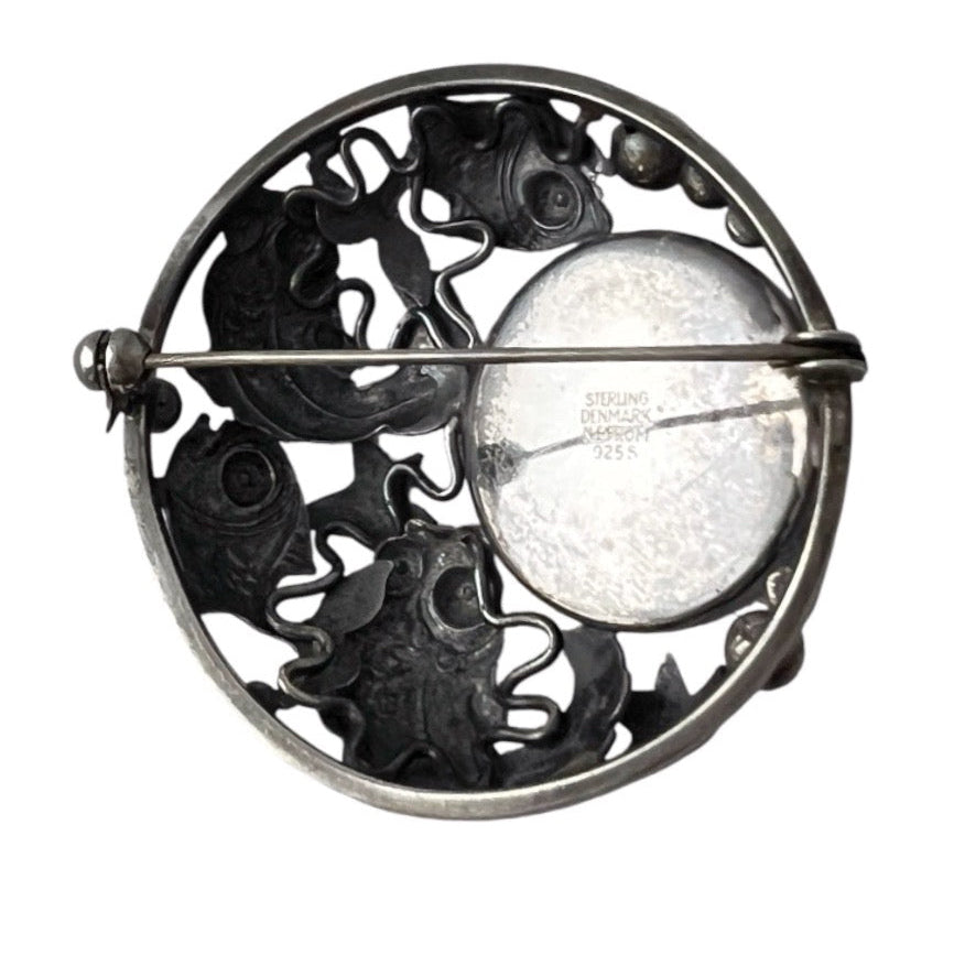 Niels Erik From Danish Sterling Silver Amber Brooch Scandinavian Fish Design