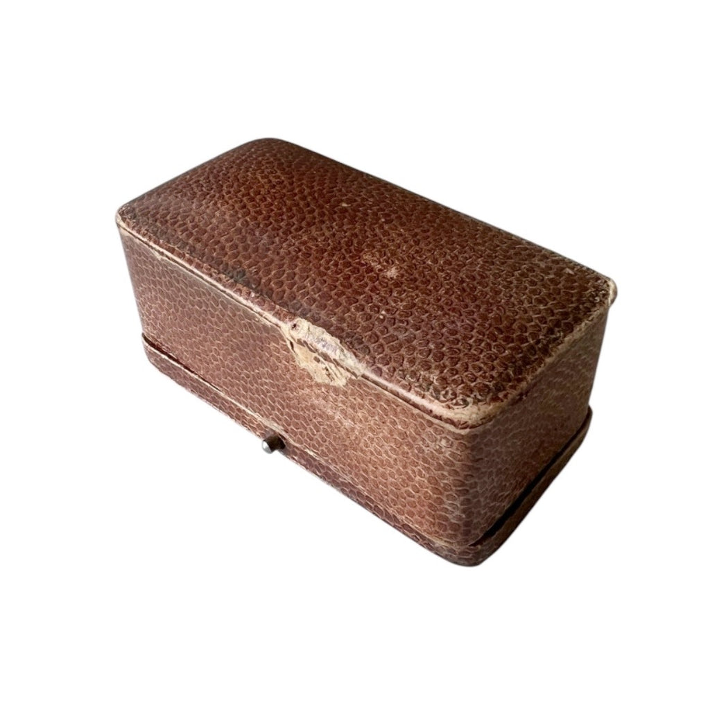 Antique Leather Jewellery Box Brooch Pendant Case Velvet Fitted Display Box