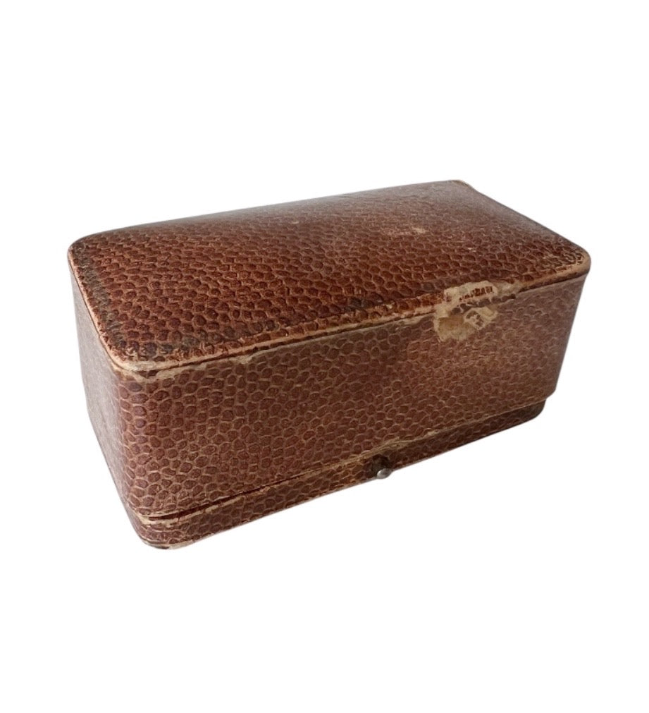 Antique Leather Jewellery Box Brooch Pendant Case Velvet Fitted Display Box