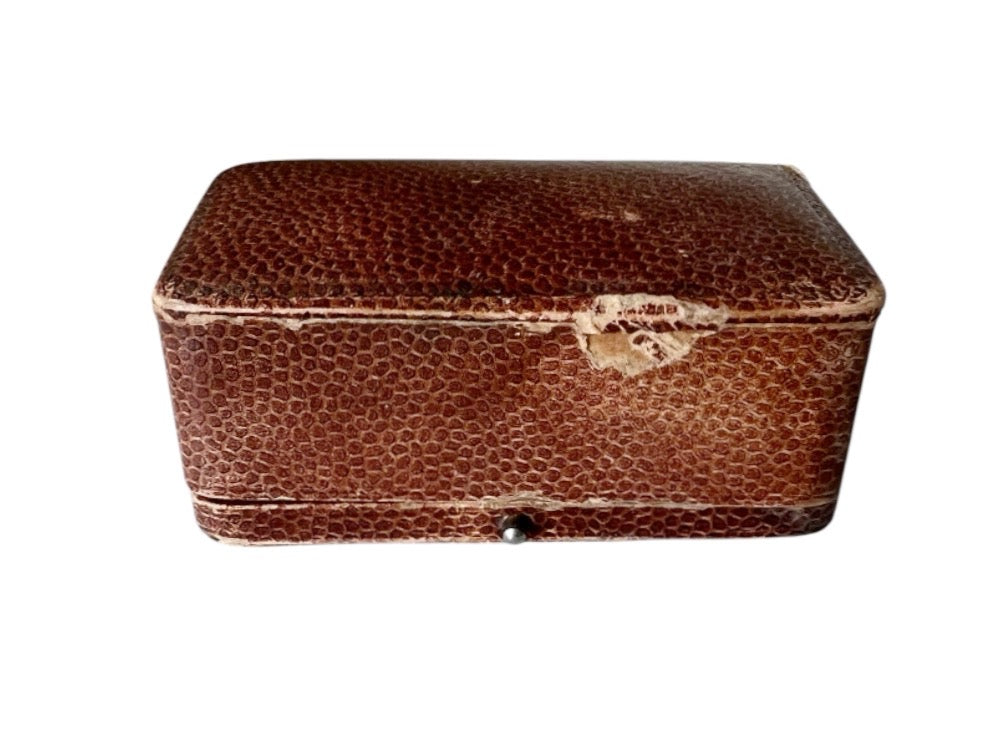 Antique Leather Jewellery Box Brooch Pendant Case Velvet Fitted Display Box