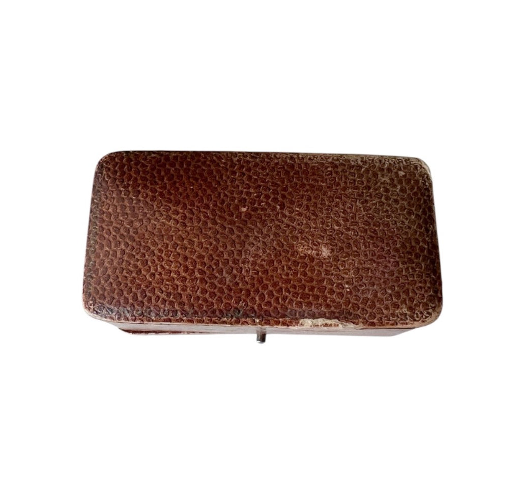 Antique Leather Jewellery Box Brooch Pendant Case Velvet Fitted Display Box