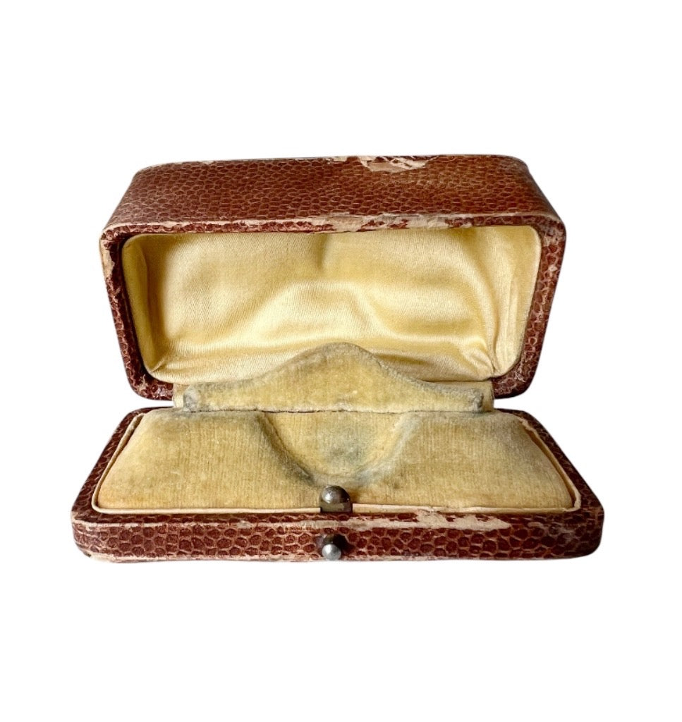 Antique Leather Jewellery Box Brooch Pendant Case Velvet Fitted Display Box