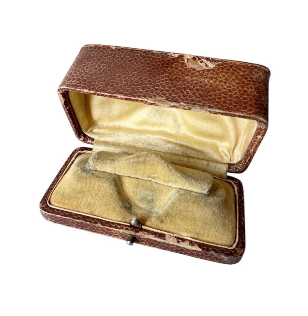 Antique Leather Jewellery Box Brooch Pendant Case Velvet Fitted Display Box