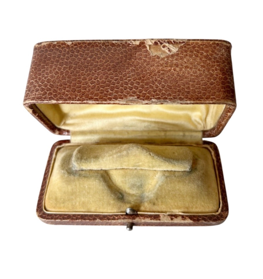 Antique Leather Jewellery Box Brooch Pendant Case Velvet Fitted Display Box