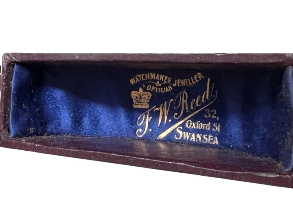 Antique Bangle Bracelet Box F.W. Reed Swansea Leather Case Blue Velvet