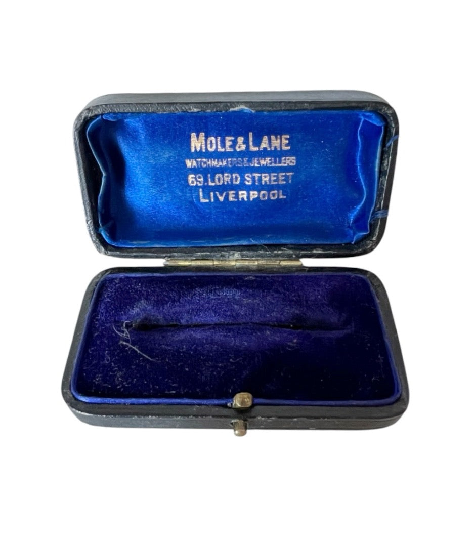 Antique Jewellery Box Mole & Lane Liverpool Leather Case Blue Velvet