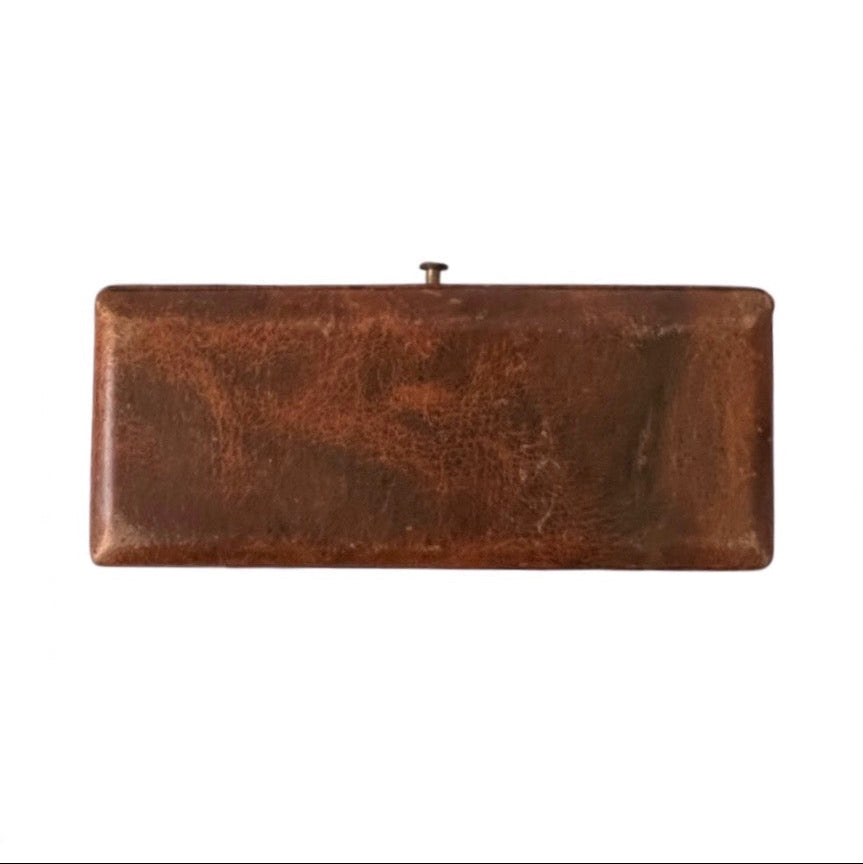 Antique Leather Jewellery Box Long Brooch Case Vintage Display Box