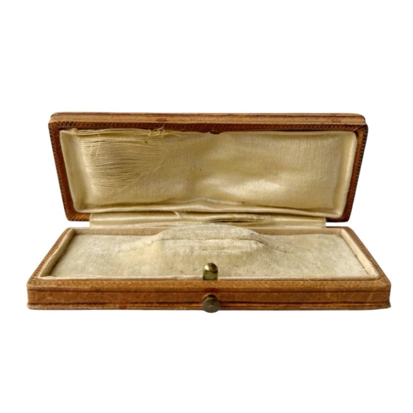 Antique Leather Jewellery Box Long Brooch Case Vintage Display Box
