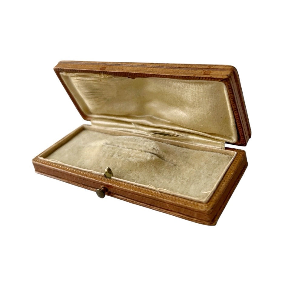 Antique Leather Jewellery Box Long Brooch Case Vintage Display Box